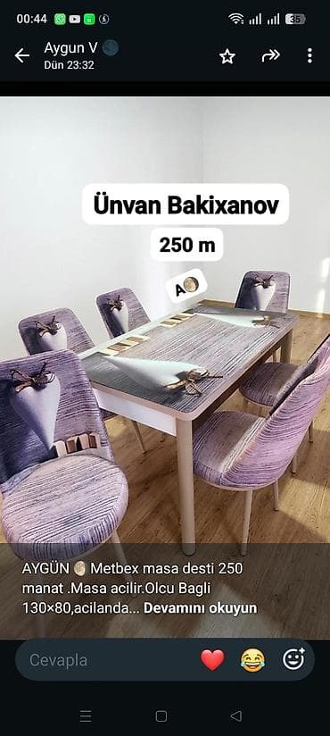 AYGÜN 🌖Metbex masa desti 250 manat .Masa acilir.Olcu Bagli — 1