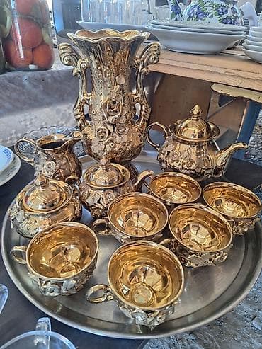 saat dəstləri: Çay dəsti, rəng - Qızılı, Keramika, 6 nəfərlik — 1
