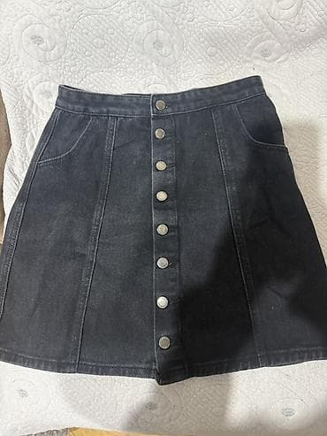 Ətəklər: Qara denim ətək - Material: qalın denim (cins parça) - Rəng: tünd — 1