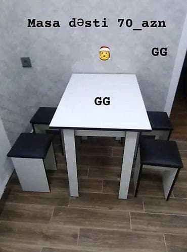 Masalar: Mətbəx üçün, Açılmayan, Kvadrat masa, 4 stul — 1