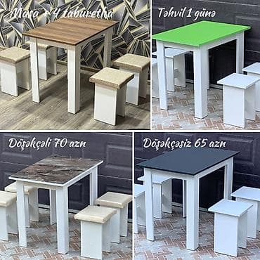 stol sutullar: Masa + 4 taburetka Döşəkçəli 70azn Döşəkçəsiz 65azn Ölçü: 90x60sm / — 2