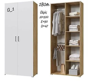 şeki: İki qapılı geyim dolabı – model G_1 - Ölçülər: H 200 × E 90 × D 47 sm — 1