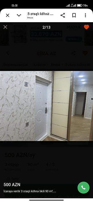 kirayə ev sabuncuda: Kirayə verilir: 3 otaqlı mənzil, 90 m², Xırdalanda, köhnə tikili — 2