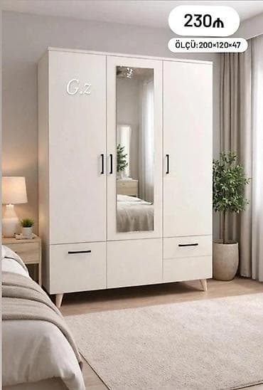 3 qapılı, Güzgülü, Ağ, Digər material, Açılan, Düz dolab lalafo.az -da 3 qapılı, Güzgülü, Ağ, Digər material, Açılan, Düz dolab