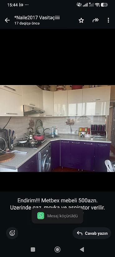 Endirim!!! Metbex mebeli 500azn. Uzerinde qaz, moyka ve aspirator