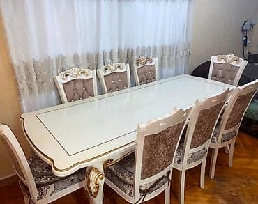 tarsofka boya: Klassik üslubda yemək otağı dəsti - Komplekt: 1 iri yemək masası + 8 — 4