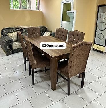 dosek matras satisi: 6 nəfərlik yemək masası dəsti - Komplekt: 1 masa + 6 yumşaq — 6