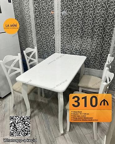 Mətbəx üçün, Açılmayan, Dördbucaq masa, 4 stul