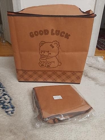 papag sekilleri: Qapaqlı saxlama qutusu – “GOOD LUCK” ayı naxışlı XXXL ölçü - Rəng — 1