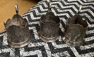 Vintage metal stəkanaltılar (3 ədəd dəst) - Material: gümüş rəngli