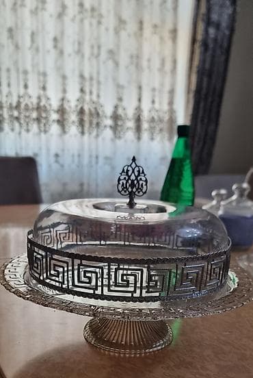 yun xalça: Tort və şiriniyyat qabı, rəng - Gümüşü, Şüşə, Türkiyə — 2