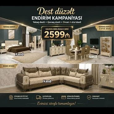 kunc dolablar: Yataq + Qonaq + Künc Divan Dəsti – birlikdə Paketin tərkibi: - Yataq — 3