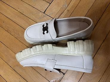 gb deri: Qadın loaferləri – ağ rəng, qalın platformalı - Model: loafer — 3