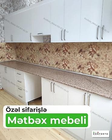 Мебель на заказ: Özəl sifarişlə mətbəx mebeli - Dizayn: Aşağı və yuxarı hissəli — 1