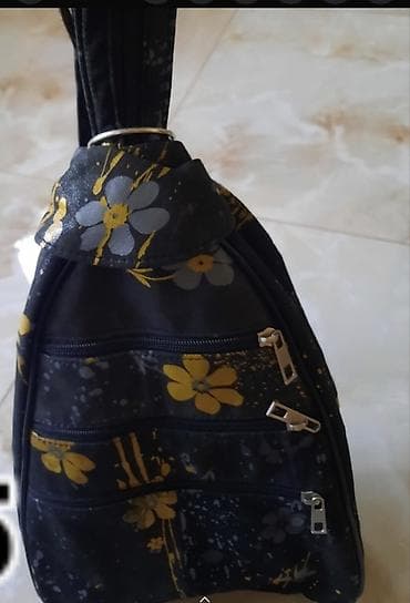 Qadın üçün çiyin/mini bel çantası - Rəng: qara fon üzərində sarı və