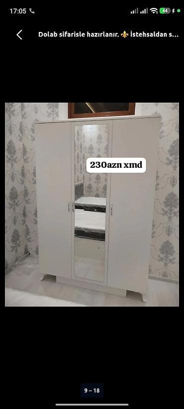 krvatlar: Düz dolab, Yataq otağı üçün, Paltar üçün, Açılan, Korpuslu, 3 qapılı — 1