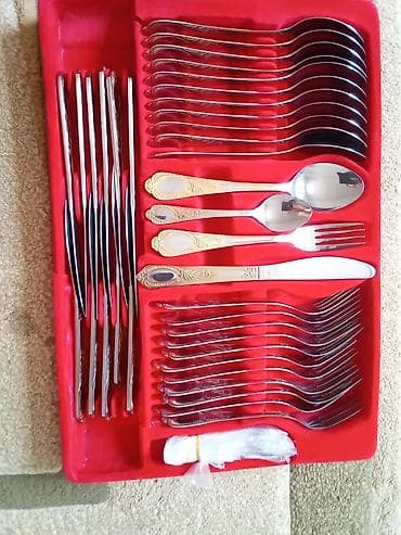 tikinti material: Təcili‼️Endirim olundu‼️Qaşıq dəsti 12li, ağlı-qızılı. Almaniya — 2