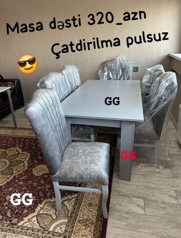 embawood masa ve stullar: Qonaq otağı üçün, Yeni, Açılmayan, Dördbucaq masa, 6 stul — 1