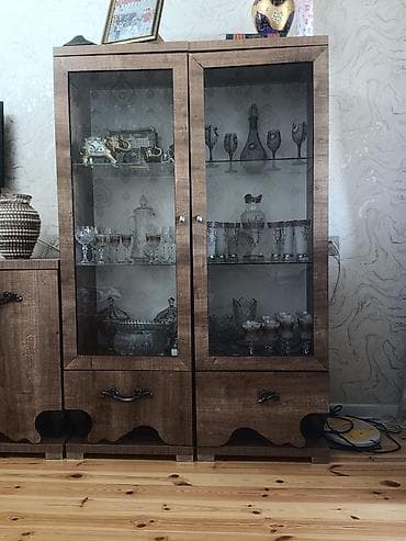 metbex refi: Qonaq otağı üçün vitrinli bufet dəsti - Material: taxta teksturalı — 3