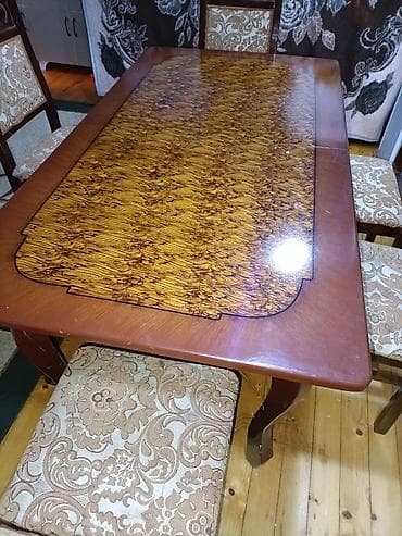 mebel stol stul: Qonaq otağı üçün, İşlənmiş, Açılmayan, Dördbucaq masa, 6 stul — 1