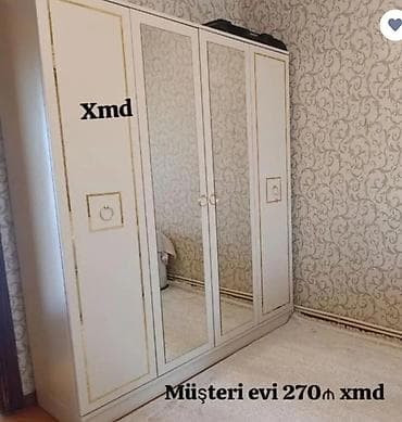 Yeni, 4 qapılı, Güzgülü, Ağ, Açılan, Düz dolab