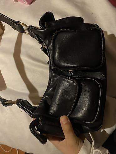 Digər aksesuarlar: Qara çoxcibli çiyin çantası - Material: hamar teksturalı süni/deri — 2