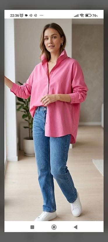 Qadın köynəyi – oversize, düyməli, uzunqol - Rəng: parlaq çəhrayı -