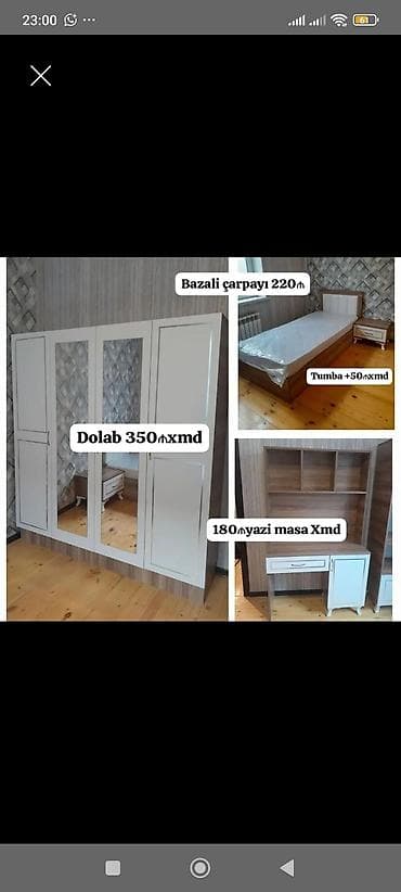 tek dolablar: Yataq otağı mebel dəsti – ağ və ağac fakturalı dizayn. Komplekt və — 1