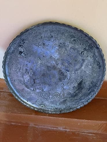 divar daşlari: Mis sini qab – əl oymalı - Material: mis - Forma: dairəvi sini/tray - — 2