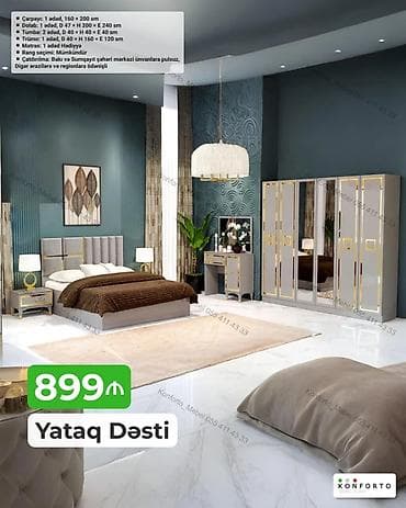 Yataq Dəsti – 899 ₼ Dəst tərkibi və ölçülər: - Çarpayı: 1 ədəd, 160 × — 1