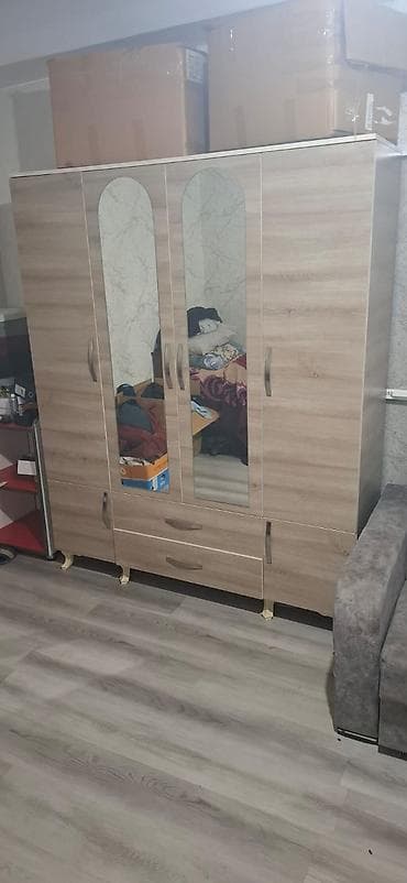 salon dolab: Yeni, 4 qapılı, Güzgülü, Qəhvəyi, Digər material, Açılan, Düz dolab — 1