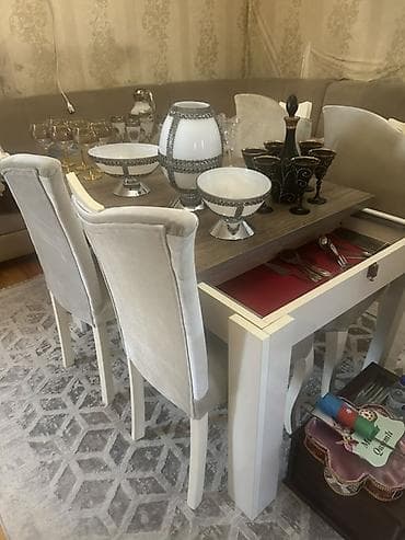 tabletka stul: Yemək otağı dəsti - Masa: açılıb-bağlanan mexanizmli, üstü taxta — 4