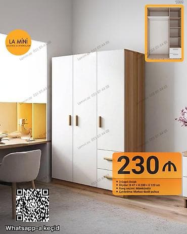 3 qapılı şkaf – funksional və minimalist dizayn - Model: 3 qapılı