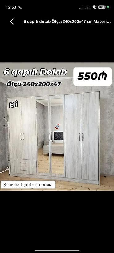 Yeni, 6 qapı, Ağ, Açılan, Düz dolab