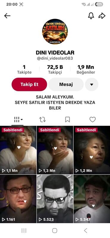 hazır: Məhsul: Hazır TikTok səhifəsi – “DINI VIDEOLAR” (@dini_videolar083) — 1