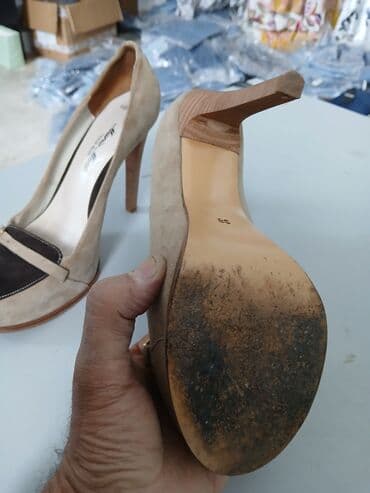 замшевые туфли на платформе: Туфли, Размер: 38, цвет - Бежевый, Б/у — 8