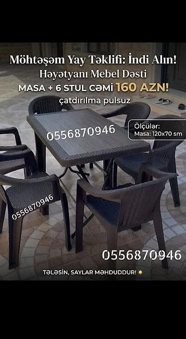 termolar: Yeni, Dördbucaq masa, 6 stul, Açılmayan, Stullar ilə, Plastik, Türkiyə — 7