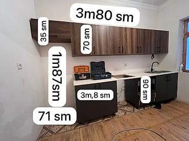 metbex mebeli olculeri: Mətbəx mebeli dəsti - Üst dolablar: ümumi uzunluq 3 m 80 sm — 1