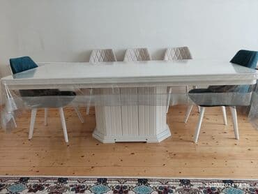 Qonaq otağı üçün, İşlənmiş, Açılmayan, Dördbucaq masa, 8 stul