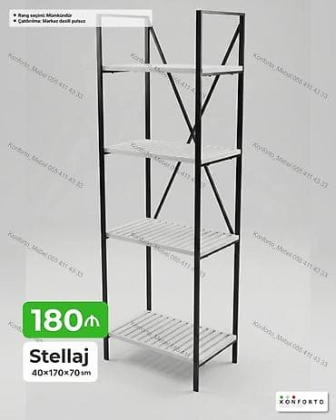 Mebel: Stellaj – 40×170×70 sm - 5 mərtəbəli metal karkaslı rəf sistemi - Ağ — 1