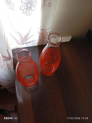 gulu: Şüşə vaza dəsti – 2 ədəd - Material: şəffaf qalın şüşə - Dizayn — 2