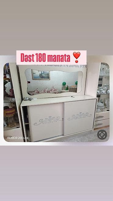 divar rəfi: Yemək otağı üçün vitrin və büfe dəsti - Rəng: krem/ivori tonlarında - — 1