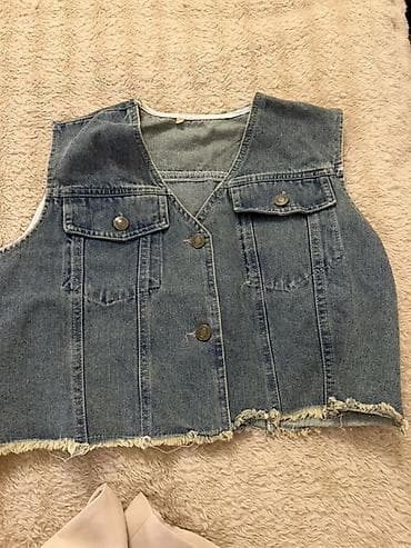 Qadınlar üçün denim jilet - Material: klassik mavi cins parça (jeans)