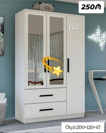 3 qapili dolablar: Yeni, Açılan, 3 qapılı Düz dolab, Qarderob, paltar dolabı — 1
