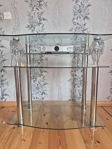 Прямой ТВ стенд, С полками, Стеклянный — 1