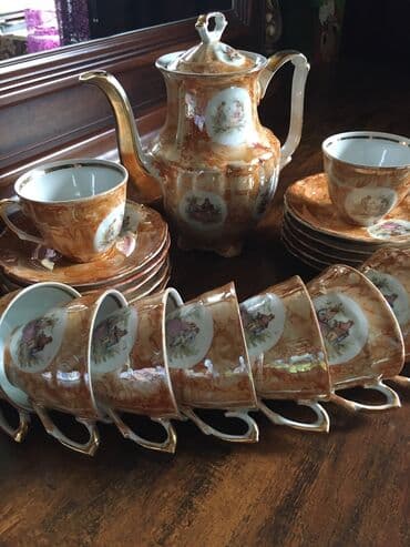 07 çex fara: Çay dəsti, Farfor, 6 nəfərlik, Polşa — 1