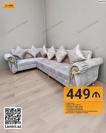 oturaca: Künc divan – zərif klassik dizayn - Ölçülər: 280 x 200 sm - Mexanizm — 1