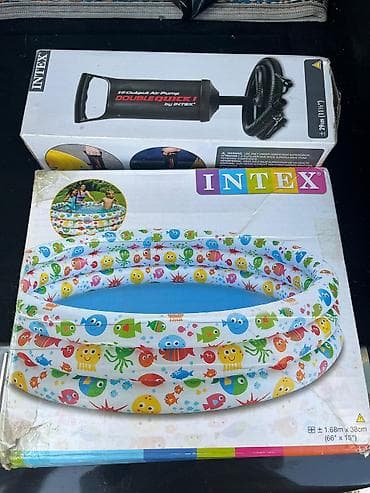 nado: INTEX uşaq hovuzu + nasos + şişmə qu quşu üzgəci dəsti. Qiymət — 1
