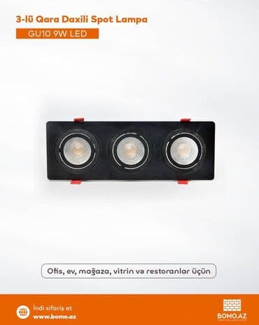 📦 3-lü Qara Daxili Spot Lampa GU10 9W LED Ofis, ev, mağaza, vitrin və