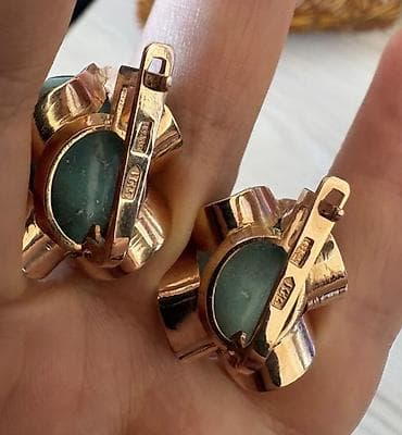 Аксессуары: Qızıl sırğalar – yaşıl-mavi təbii daşlı - Dizayn: Həcmli — 3